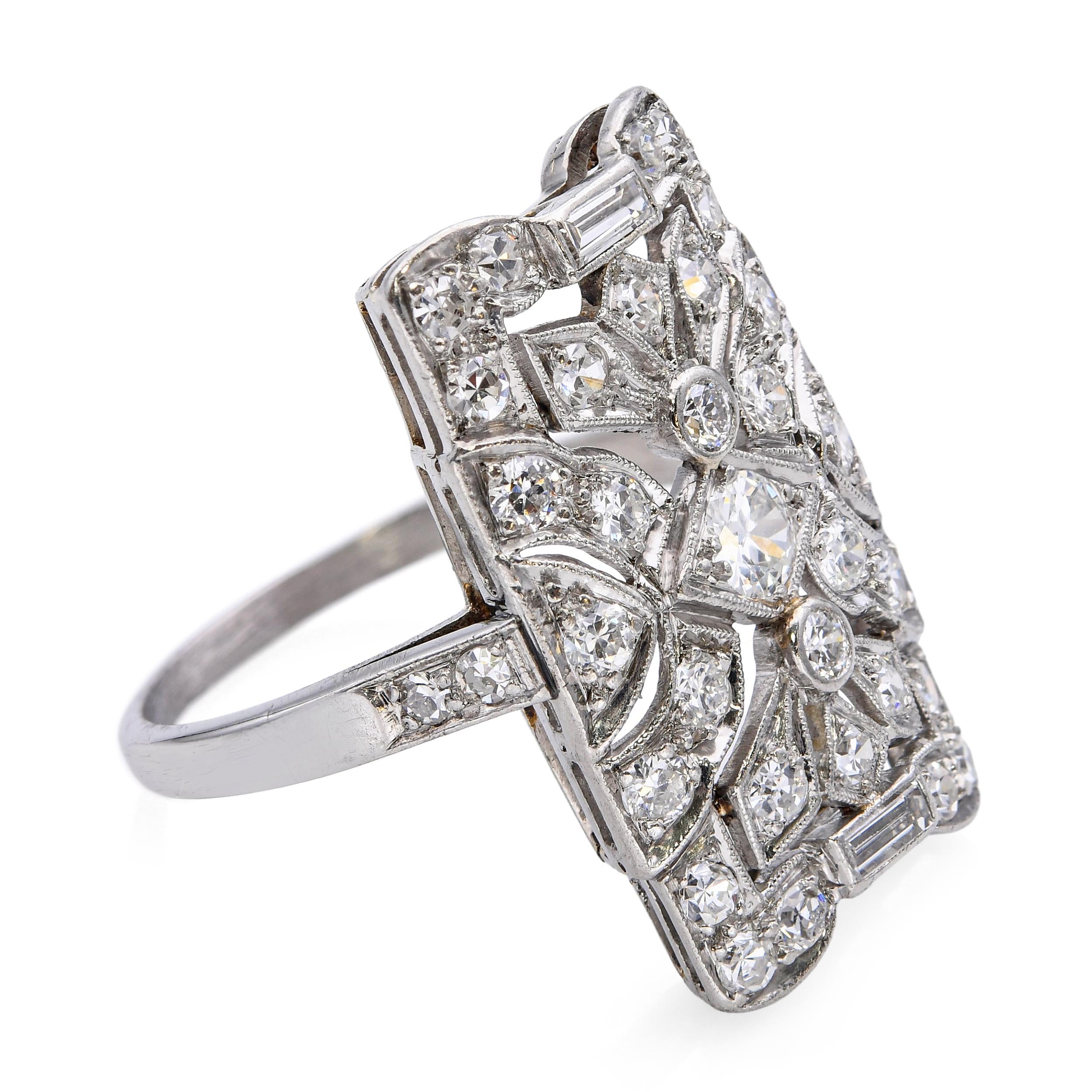 Antique Platinum 1.20tcw Old Euro Cut Diamond Filigree Statement Ring