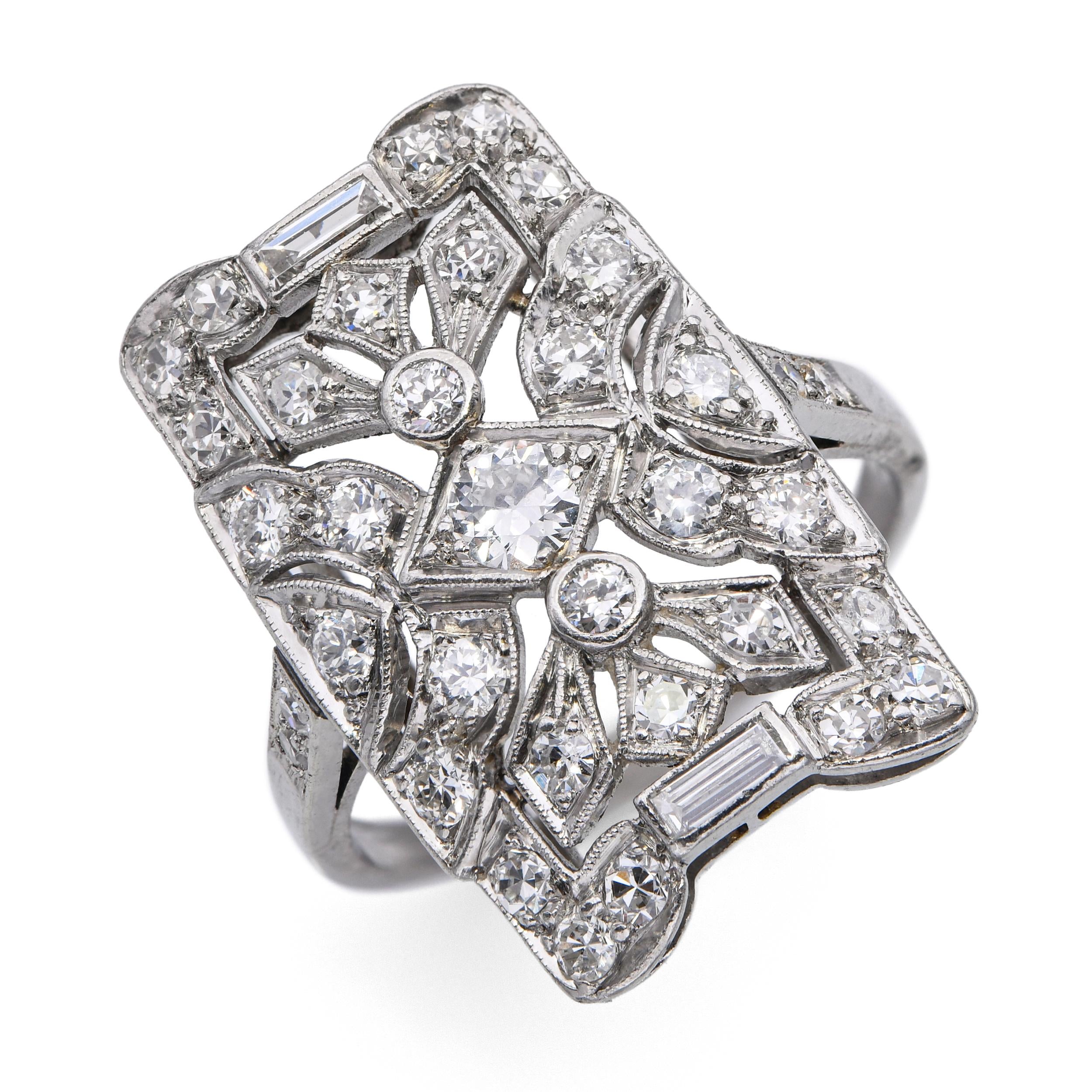 Antique Platinum 1.20tcw Old Euro Cut Diamond Filigree Statement Ring