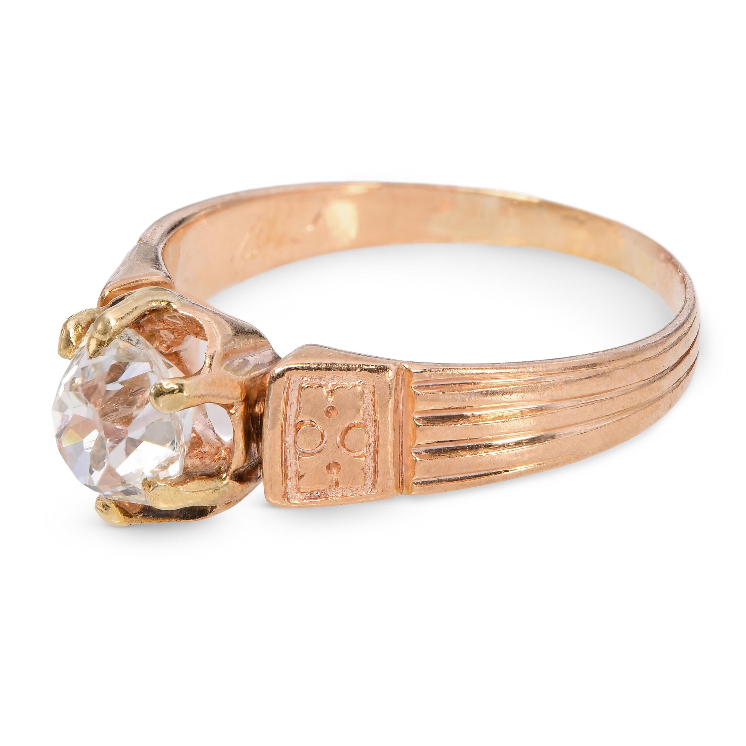 Victorian 14k Yellow Gold Old Mine Cut Diamond Solitaire Ring