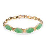 Vintage 14K Yellow Gold 4.2tcw Green Jadeite Jade Cabochon Link Bracelet