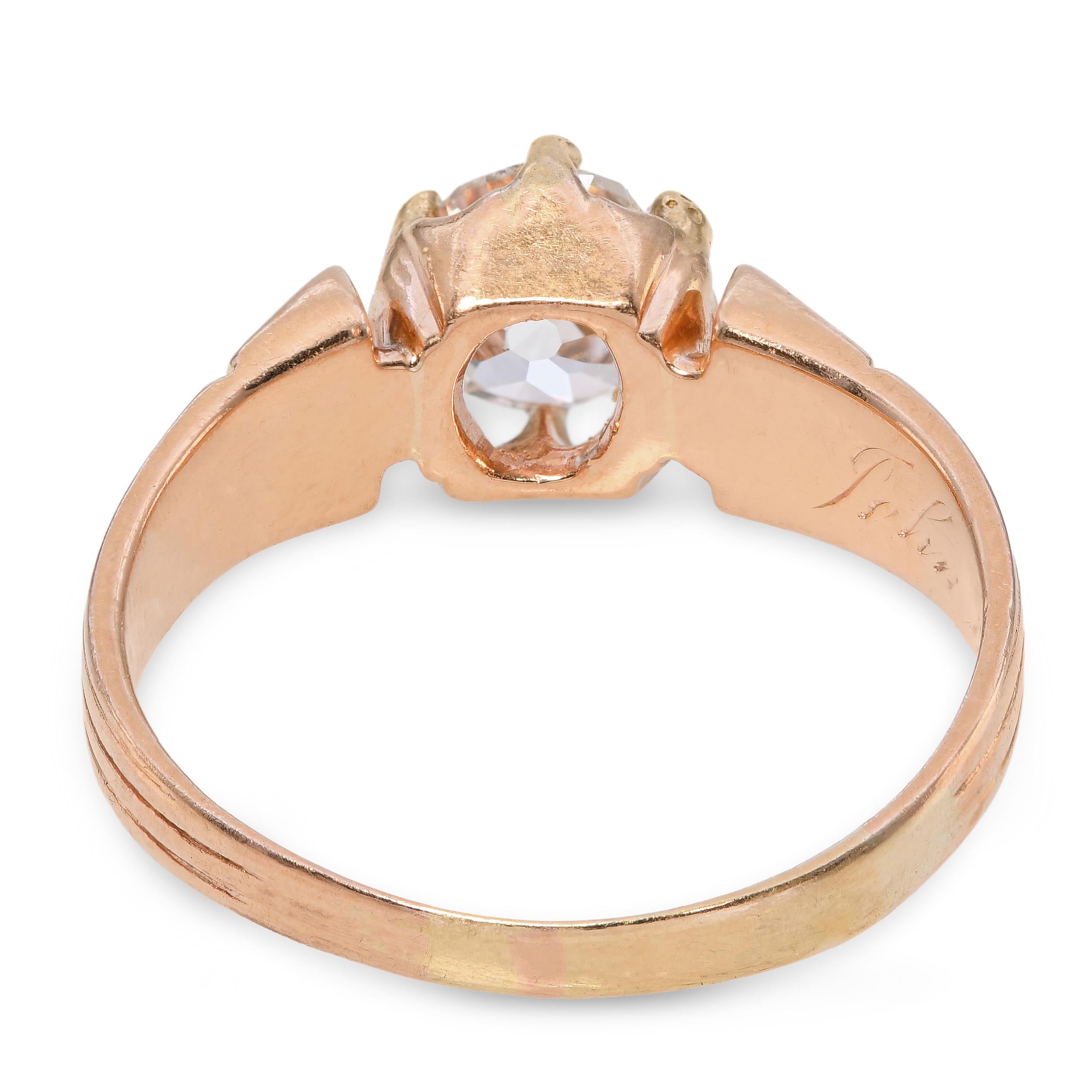 Victorian 14k Yellow Gold Old Mine Cut Diamond Solitaire Ring