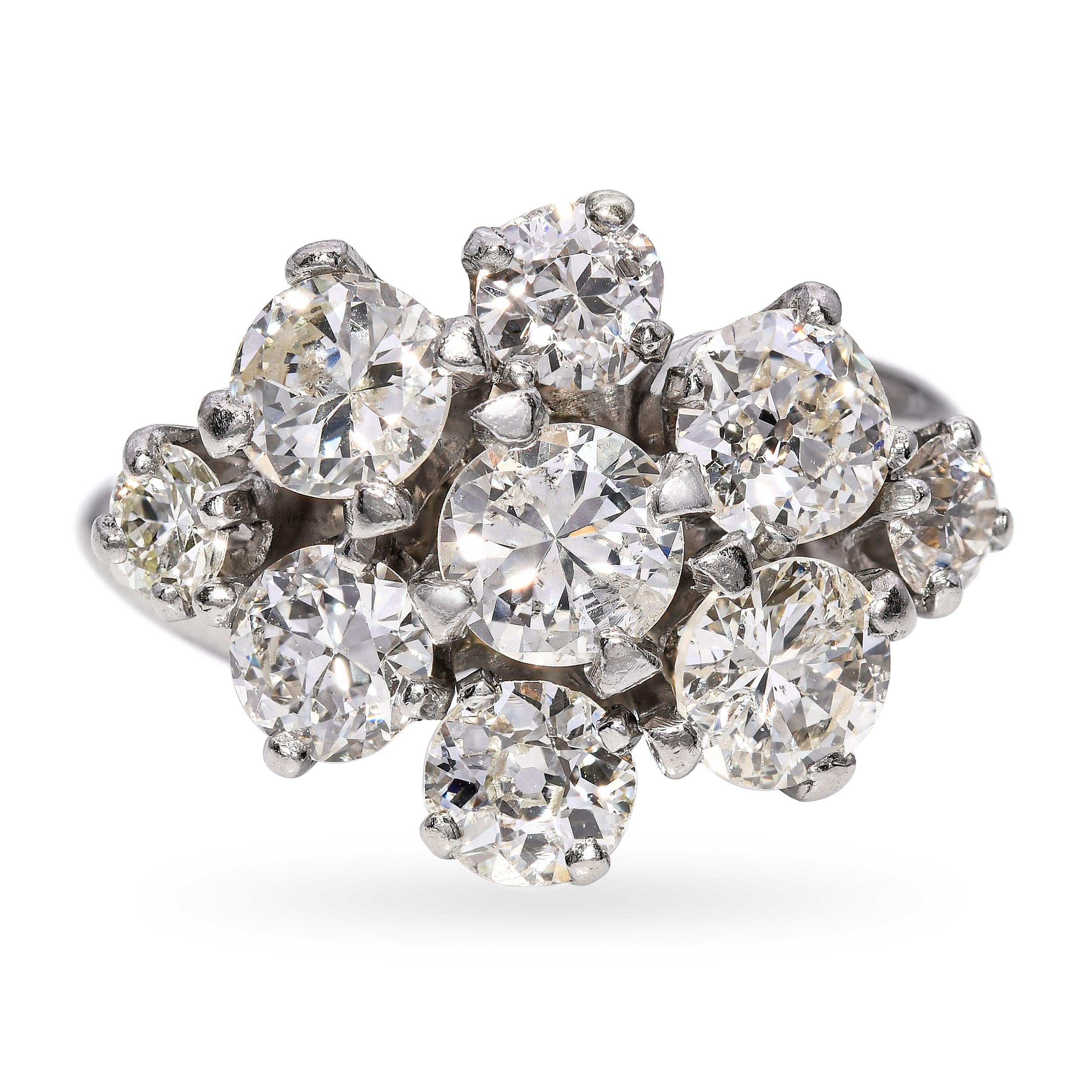 Vintage Louis J. Meyer Platinum 2.20ct Diamond Cluster Ring