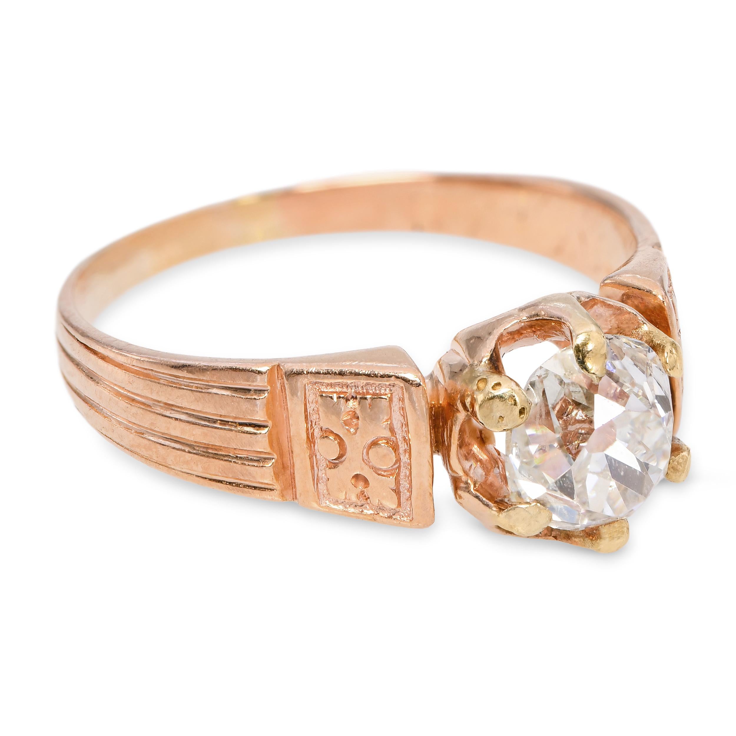 Victorian 14k Yellow Gold Old Mine Cut Diamond Solitaire Ring