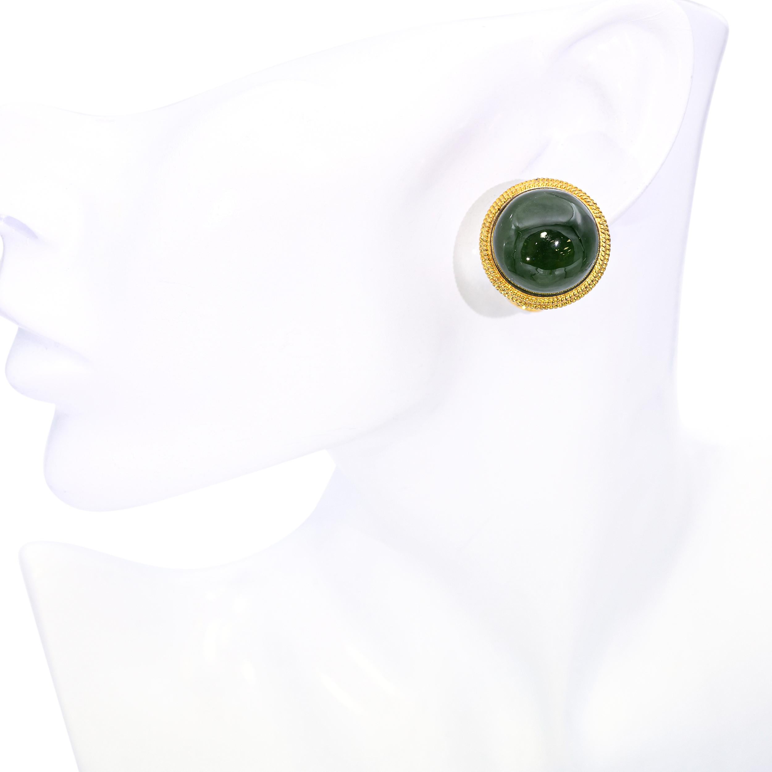 Vintage 14k Yellow Gold 46.2tcw Nephrite Jade Earrings