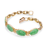 Vintage 14K Yellow Gold 4.2tcw Green Jadeite Jade Cabochon Link Bracelet