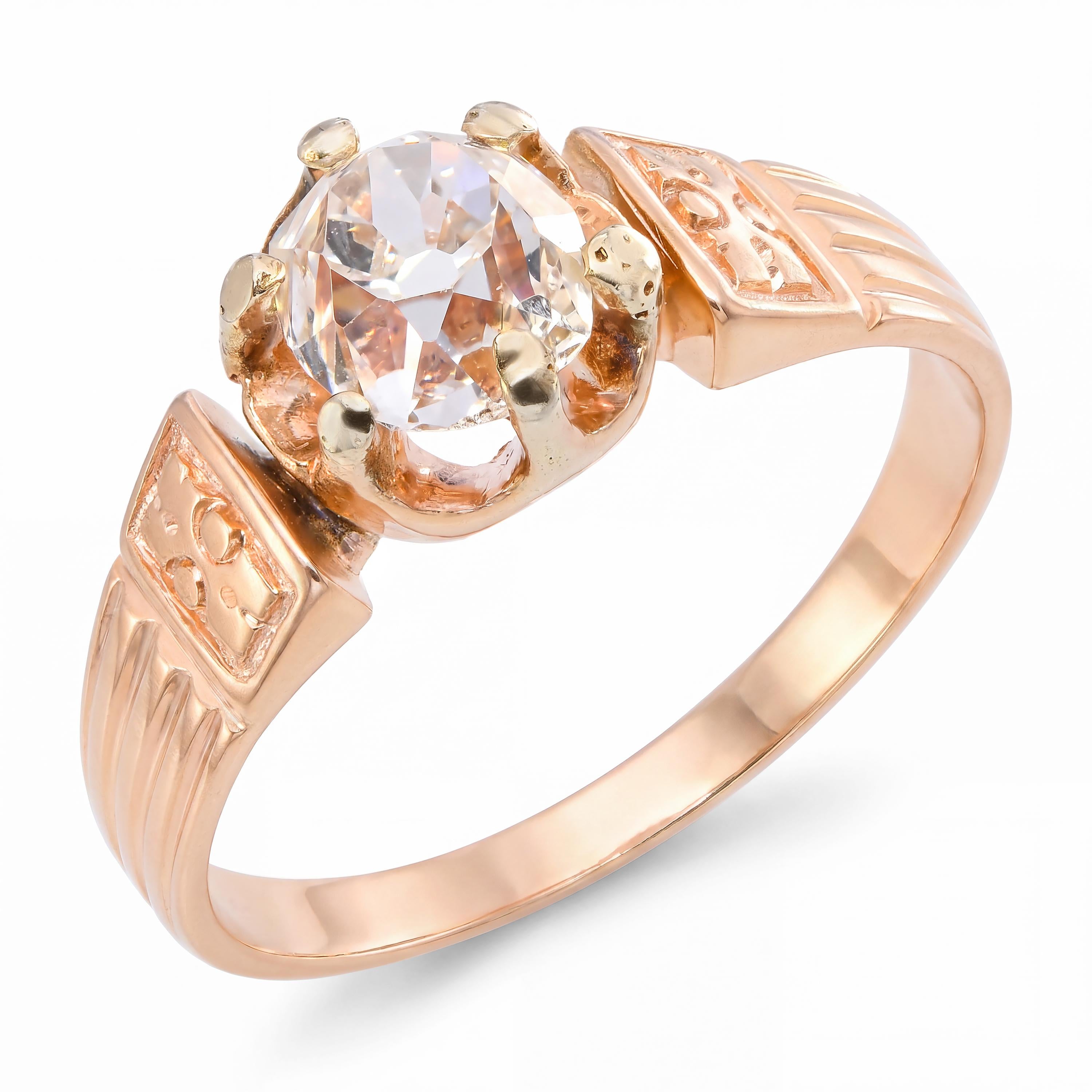 Victorian 14k Yellow Gold Old Mine Cut Diamond Solitaire Ring