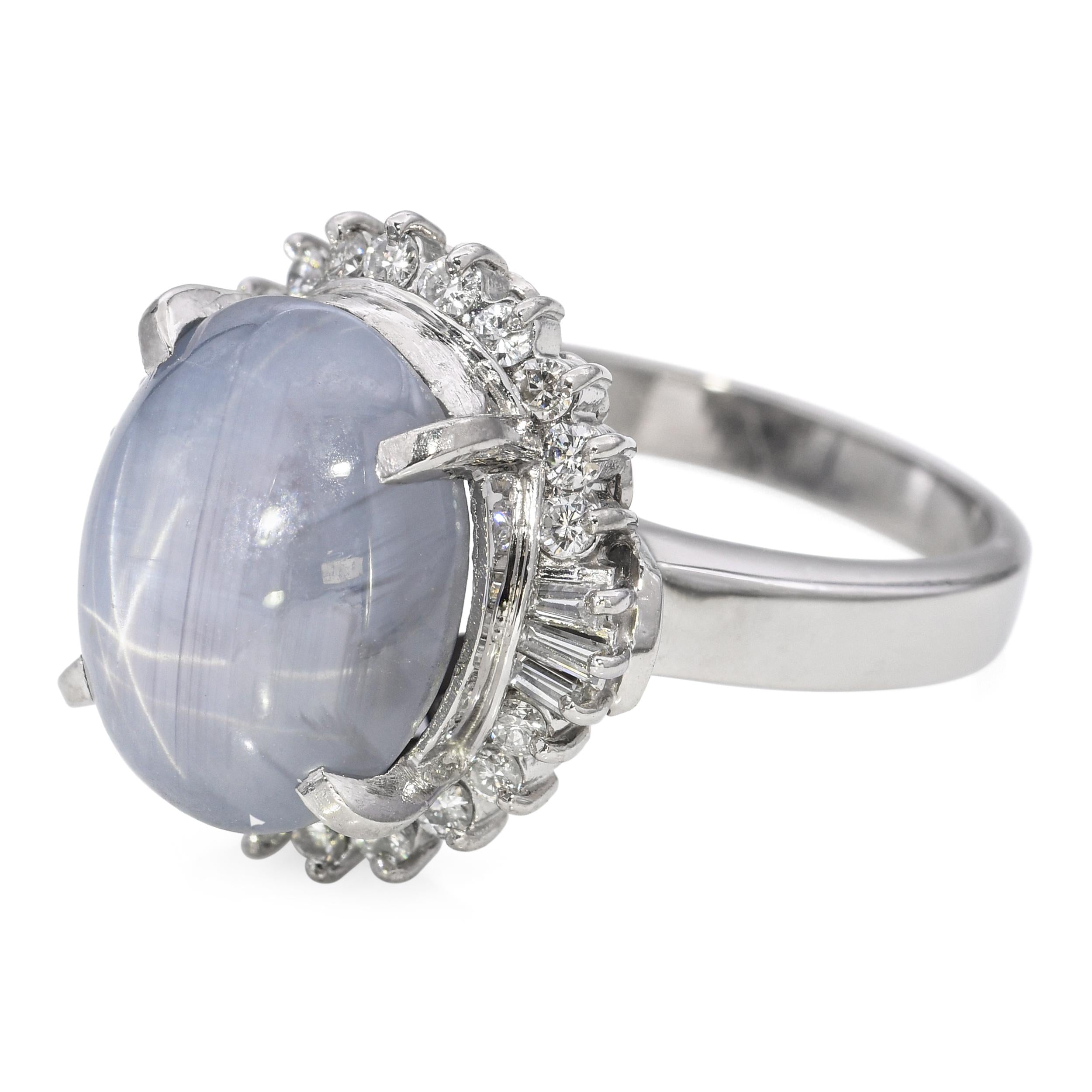Vintage Platinum Star Sapphire and Diamond Halo Ring