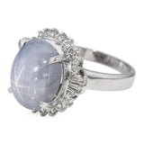 Vintage Platinum Star Sapphire and Diamond Halo Ring