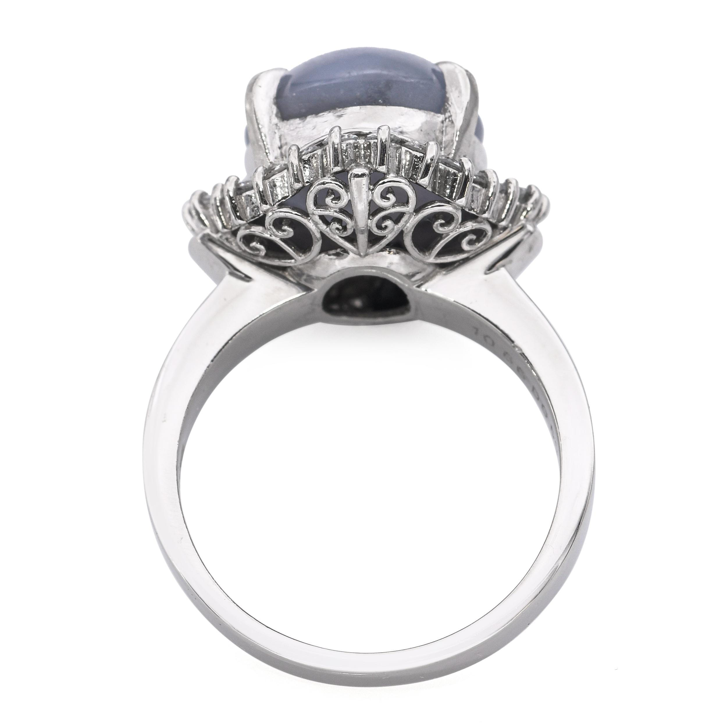 Vintage Platinum Star Sapphire and Diamond Halo Ring