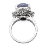 Vintage Platinum Star Sapphire and Diamond Halo Ring