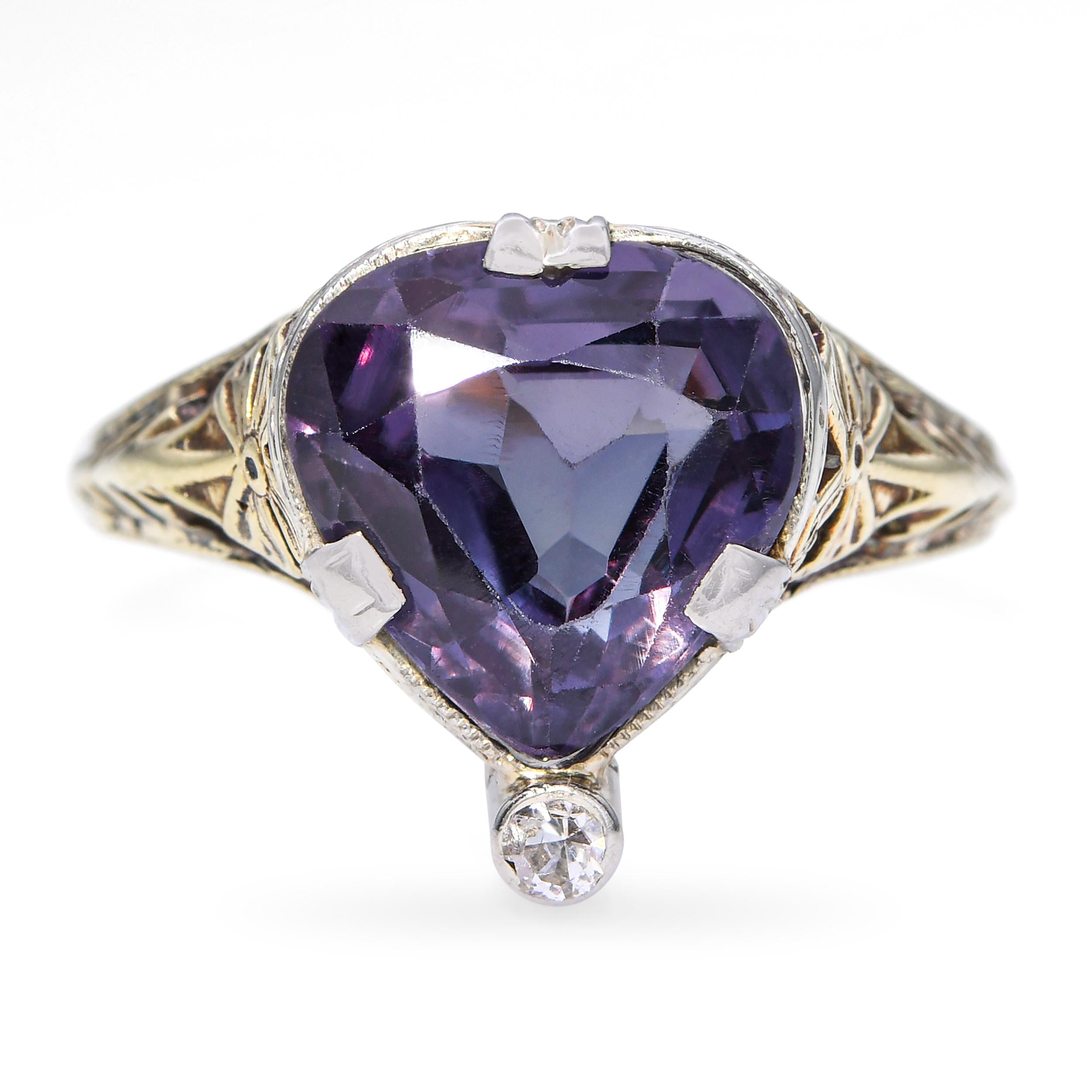 Vintage R.B & K 14k Yellow Gold Synthetic Alexandrite and Diamond Ring