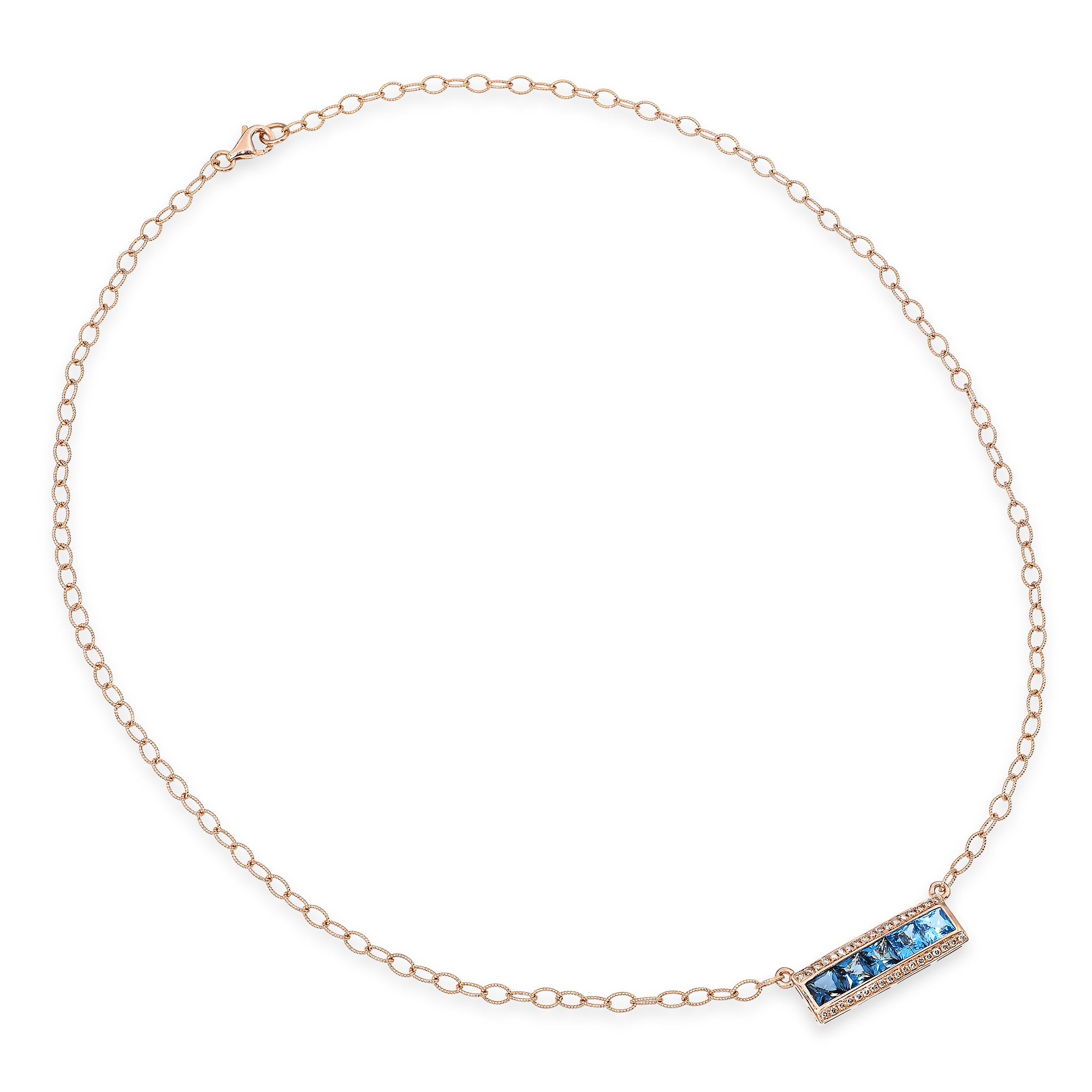 Bellari 14k Rose Gold 2.20tcw Blue Topaz and Diamond Bar Pendant Necklace