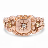 Antique Victorian 10k Rose Gold Engraved Star Cut Diamond Ring