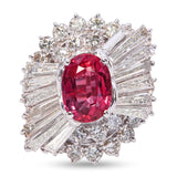 Vintage 14k White Gold GIA 1.96ct Ruby and Diamond Ballerina Ring