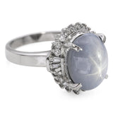 Vintage Platinum Star Sapphire and Diamond Halo Ring