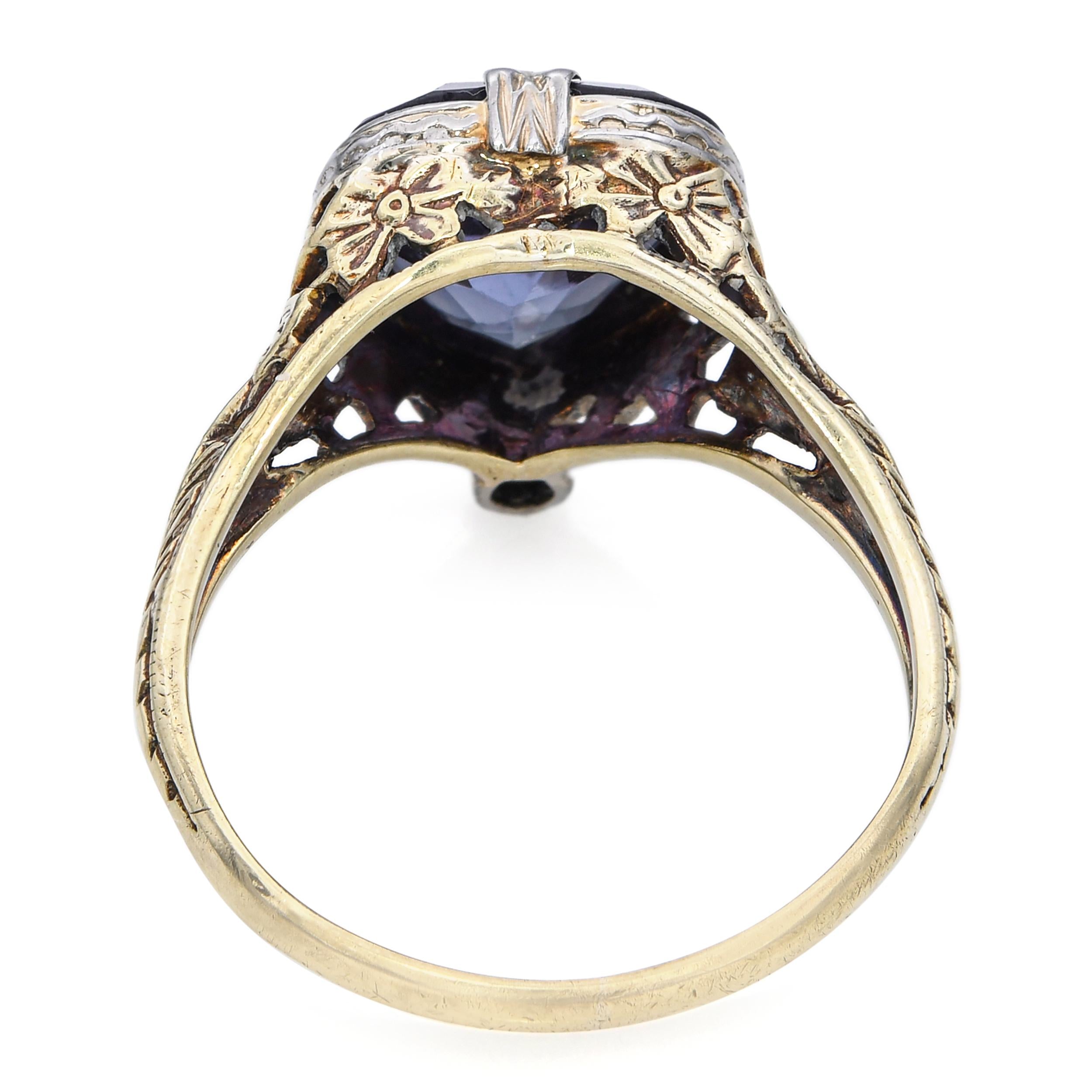 Vintage R.B & K 14k Yellow Gold Synthetic Alexandrite and Diamond Ring