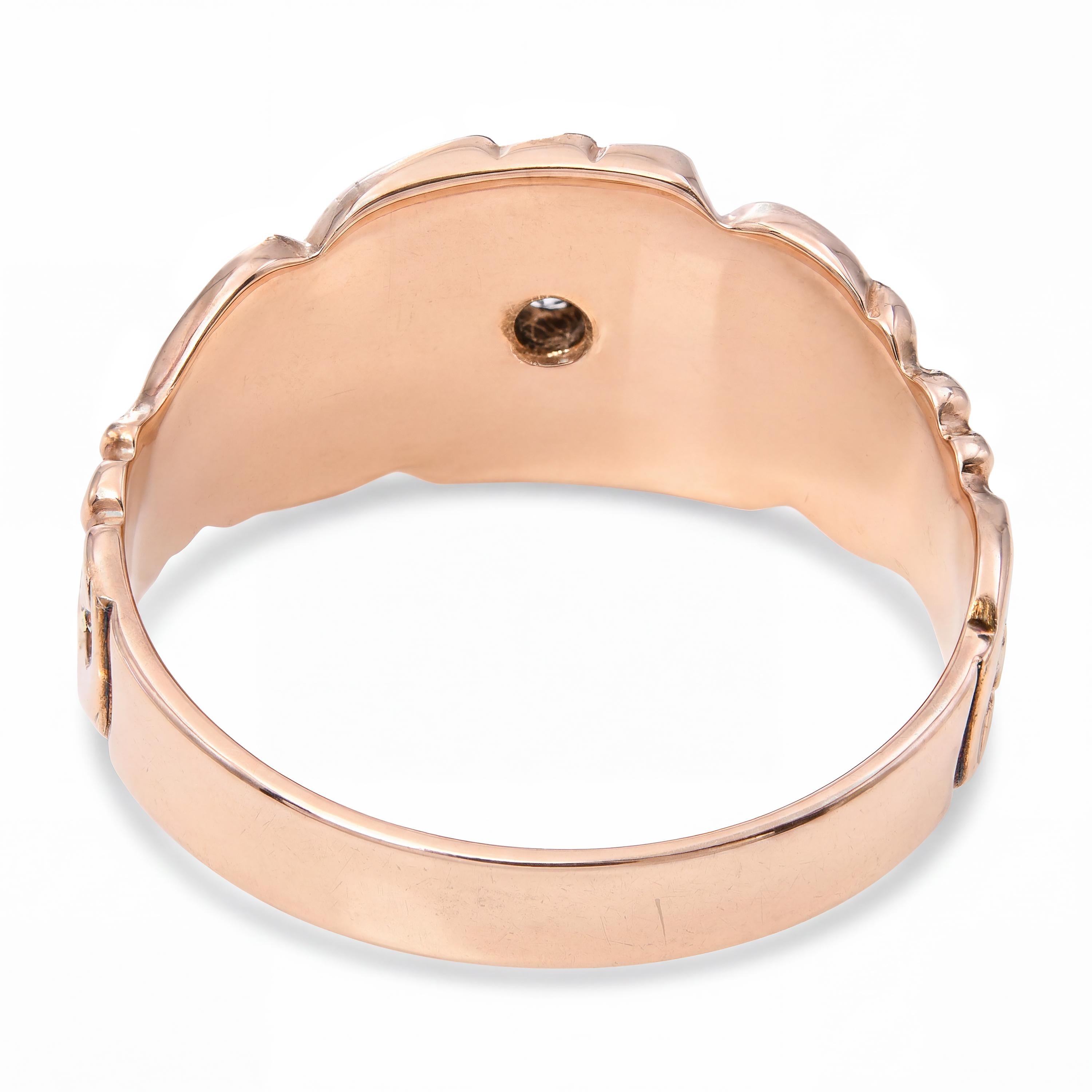 Antique Victorian 10k Rose Gold Engraved Star Cut Diamond Ring