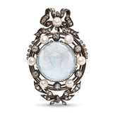 Antique Gold & Silver Edwardian Aquamarine Diamond Pearl Cameo Brooch