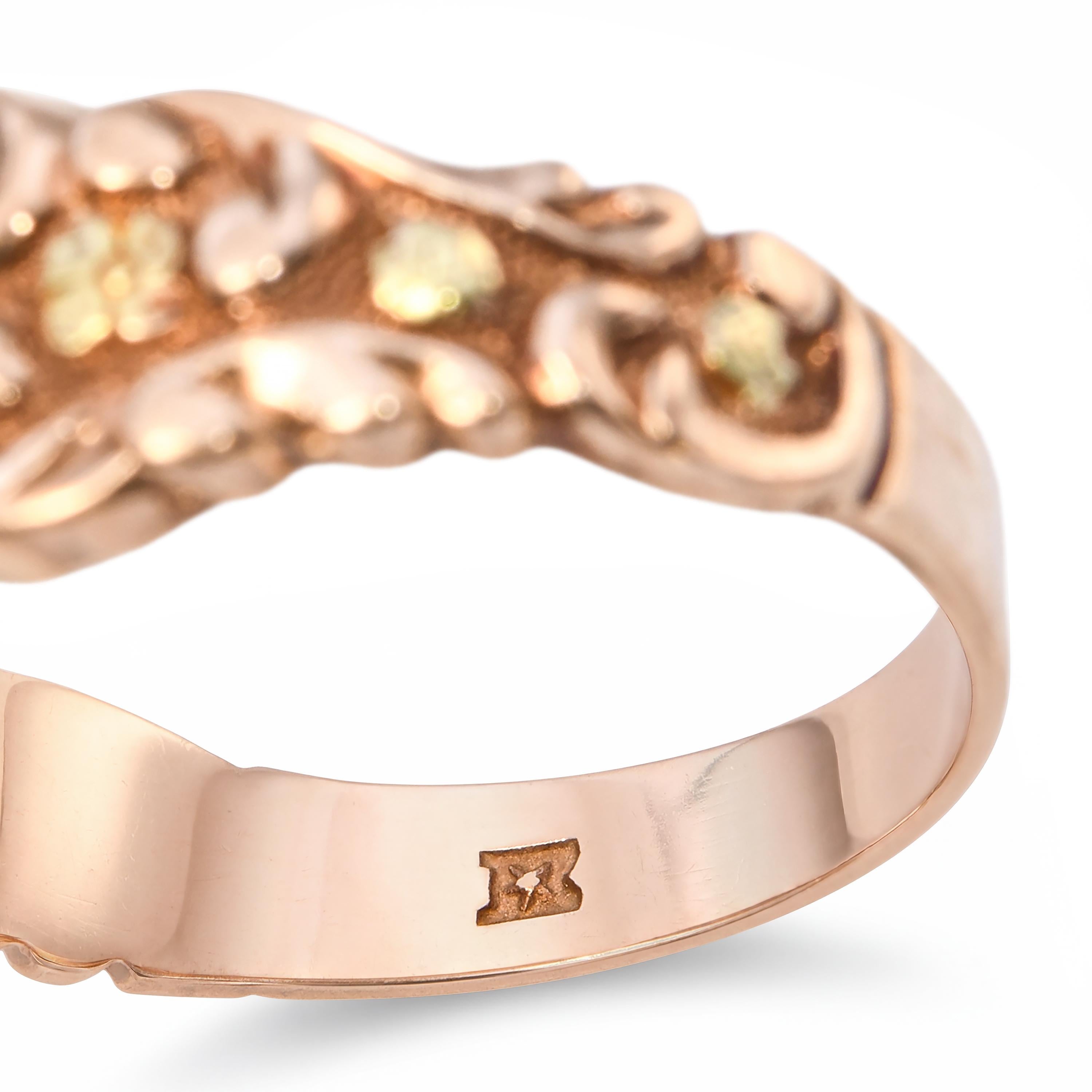 Antique Victorian 10k Rose Gold Engraved Star Cut Diamond Ring