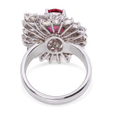 Vintage 14k White Gold GIA 1.96ct Ruby and Diamond Ballerina Ring