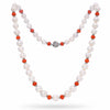 Vintage 14k White Gold South Sea Pearl and Coral Bead Diamond Station Necklace