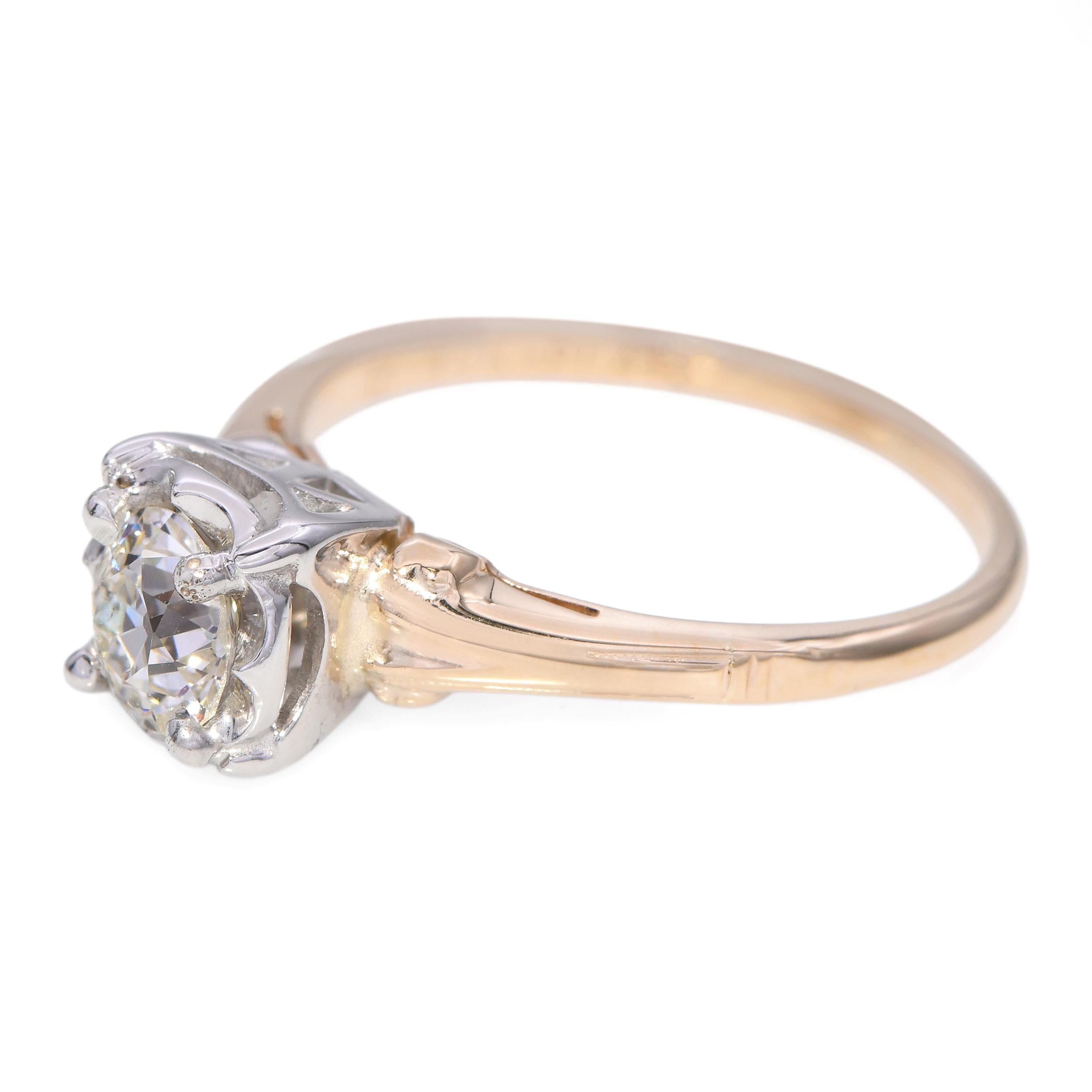 Vintage 14k Yellow Gold & Platinum 0.55ct Old Euro Cut Diamond Ring