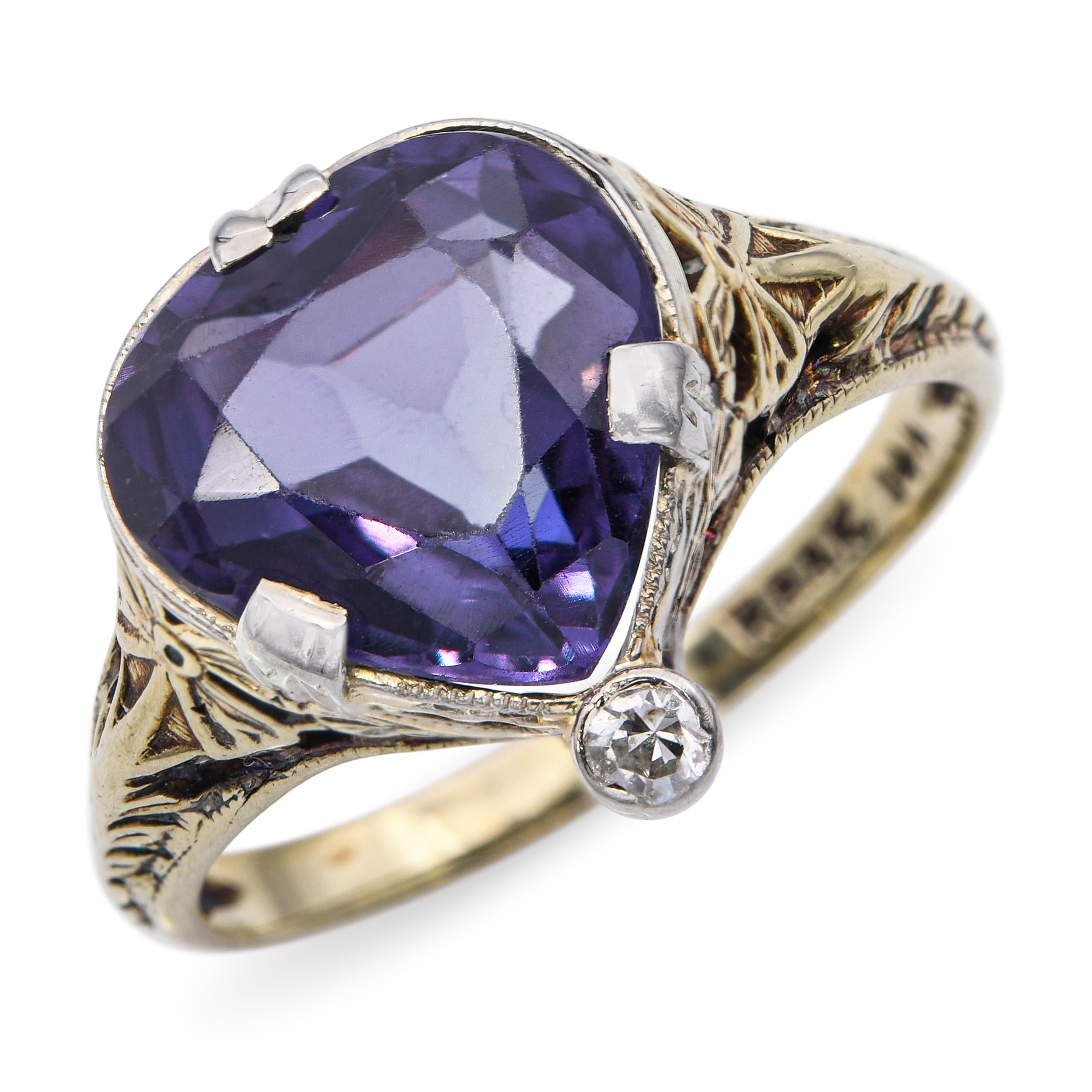 Vintage R.B & K 14k Yellow Gold Synthetic Alexandrite and Diamond Ring