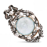 Antique Gold & Silver Edwardian Aquamarine Diamond Pearl Cameo Brooch