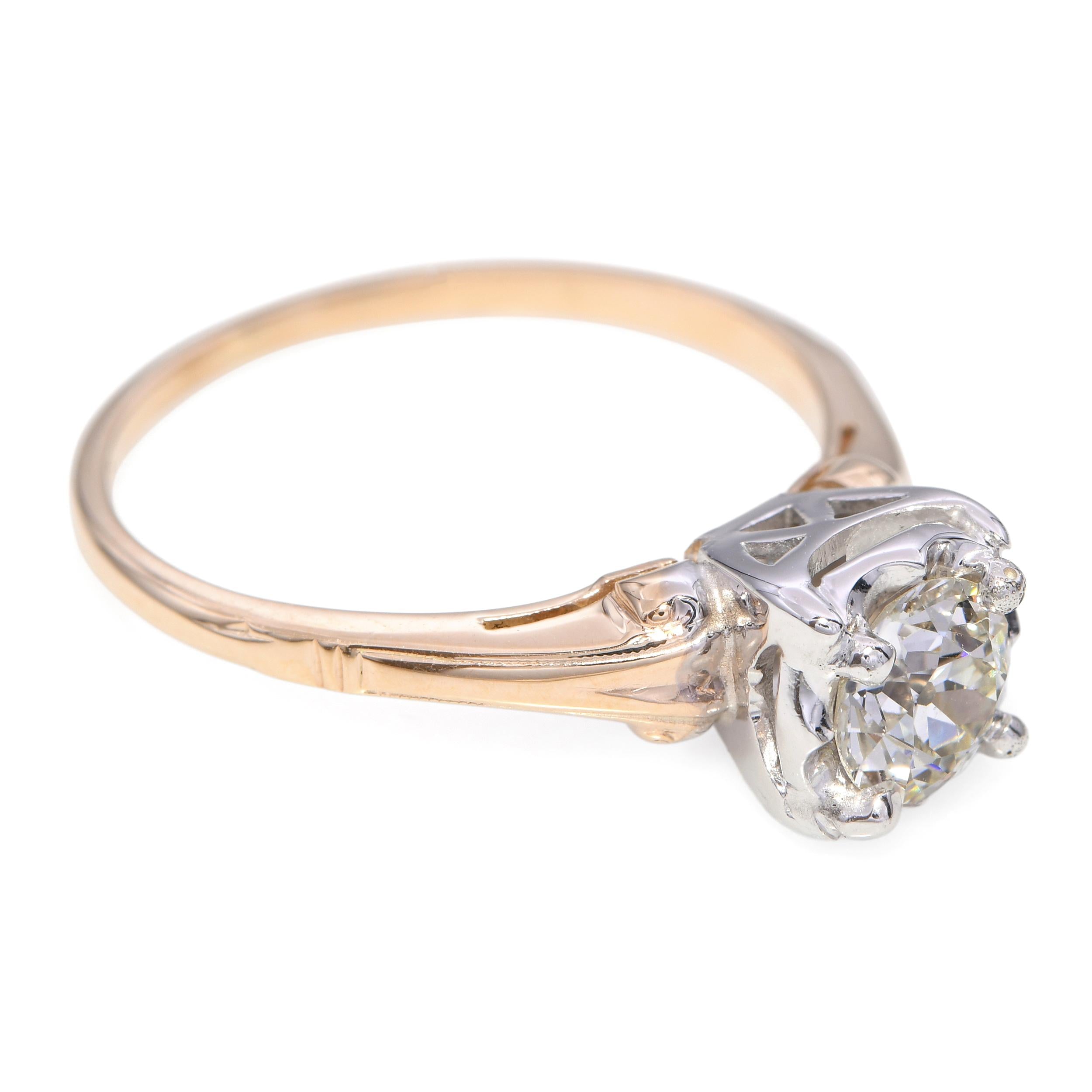 Vintage 2-Tone Gold 0.55ct Old Euro Cut Diamond Ring
