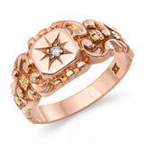 Antique Victorian 10k Rose Gold Engraved Star Cut Diamond Ring