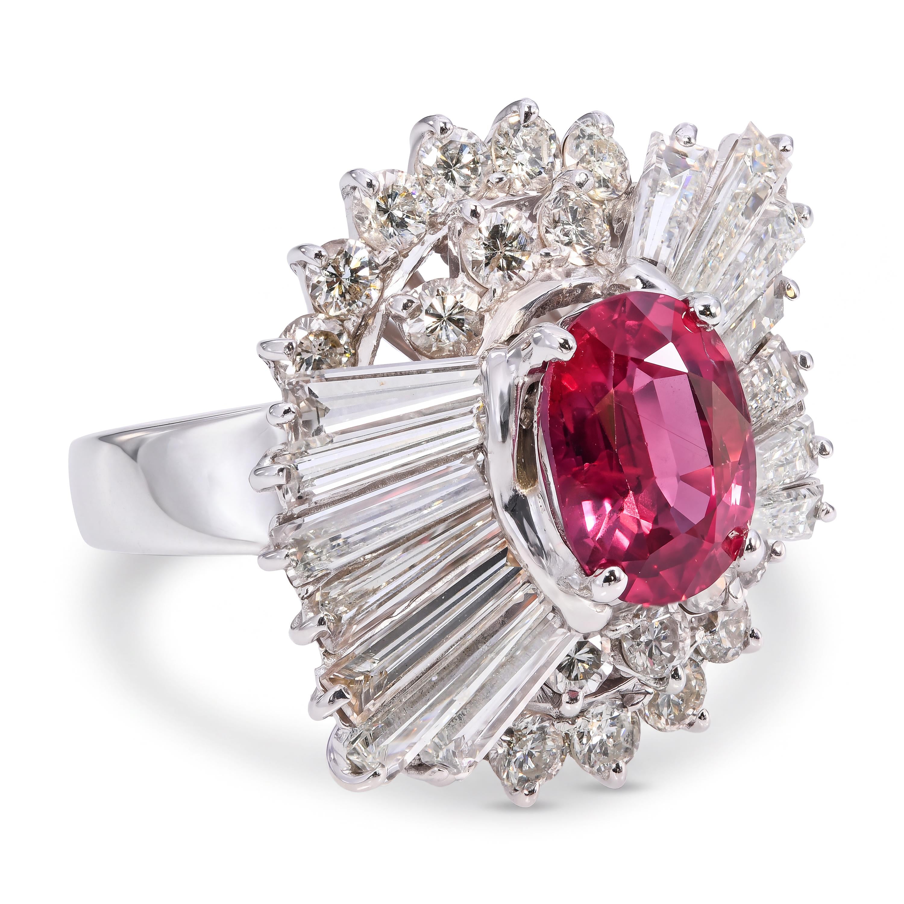 Vintage 14k White Gold GIA 1.96ct Ruby and Diamond Ballerina Ring