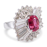 Vintage 14k White Gold GIA 1.96ct Ruby and Diamond Ballerina Ring