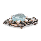 Antique Gold & Silver Edwardian Aquamarine Diamond Pearl Cameo Brooch