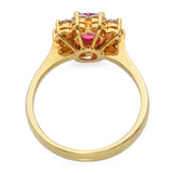 Vintage 18k Yellow Gold Ruby and Diamond Halo Ring