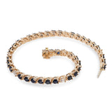 Vintage 14k Yellow Gold 3.96tcw Teal Sapphire and Diamond Tennis Bracelet