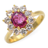 Vintage 18k Yellow Gold Ruby and Diamond Halo Ring