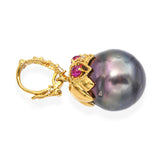 Vintage 18k Yellow Gold 0.30tcw Ruby and 0.15tcw Diamond Tahitian Pearl Pendant