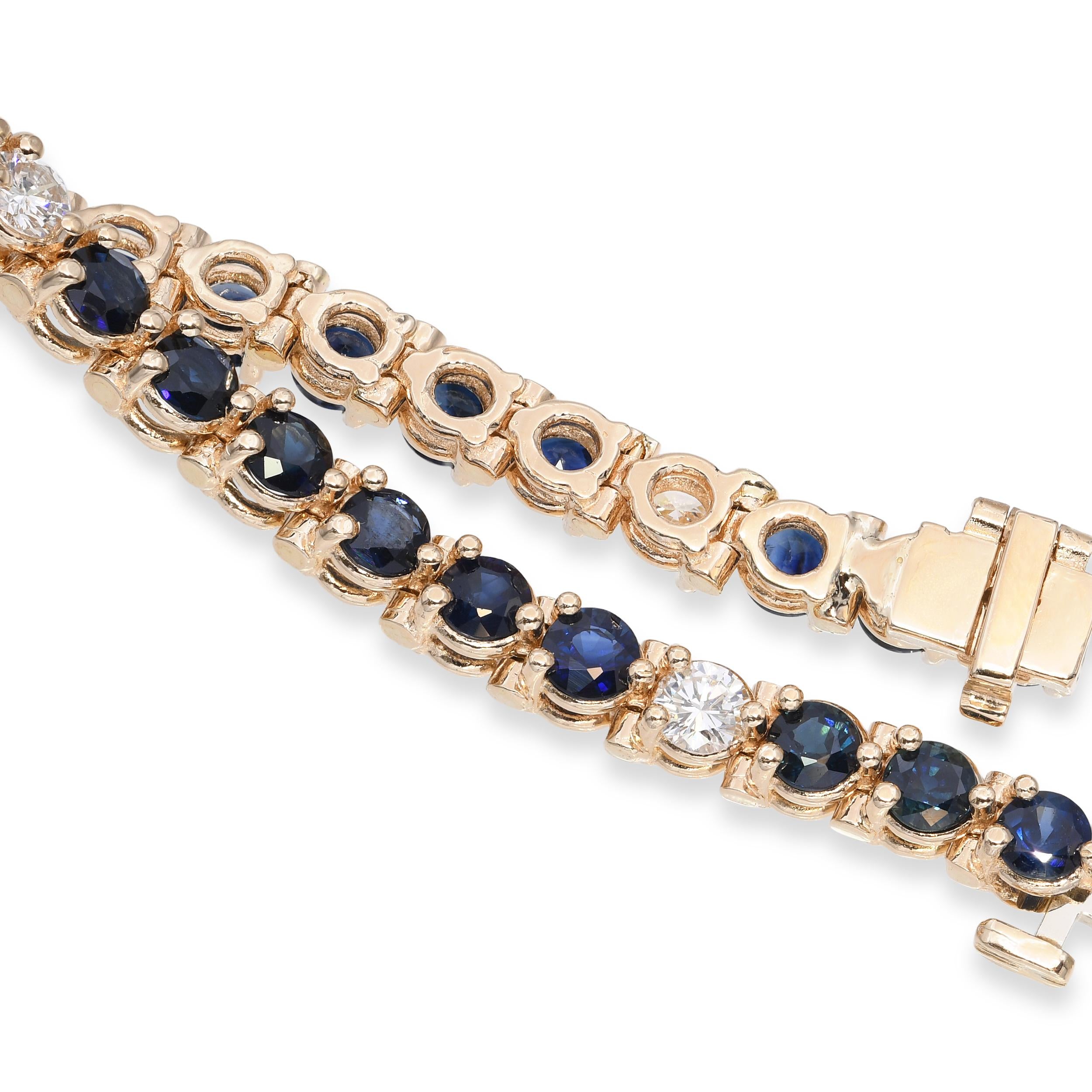 Vintage 14k Yellow Gold 3.96tcw Teal Sapphire and Diamond Tennis Bracelet