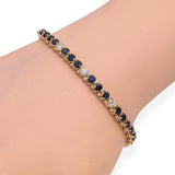 Vintage 14k Yellow Gold 3.96tcw Teal Sapphire and Diamond Tennis Bracelet