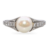 Vintage Platinum Akoya Pearl and Diamond Ring GIA