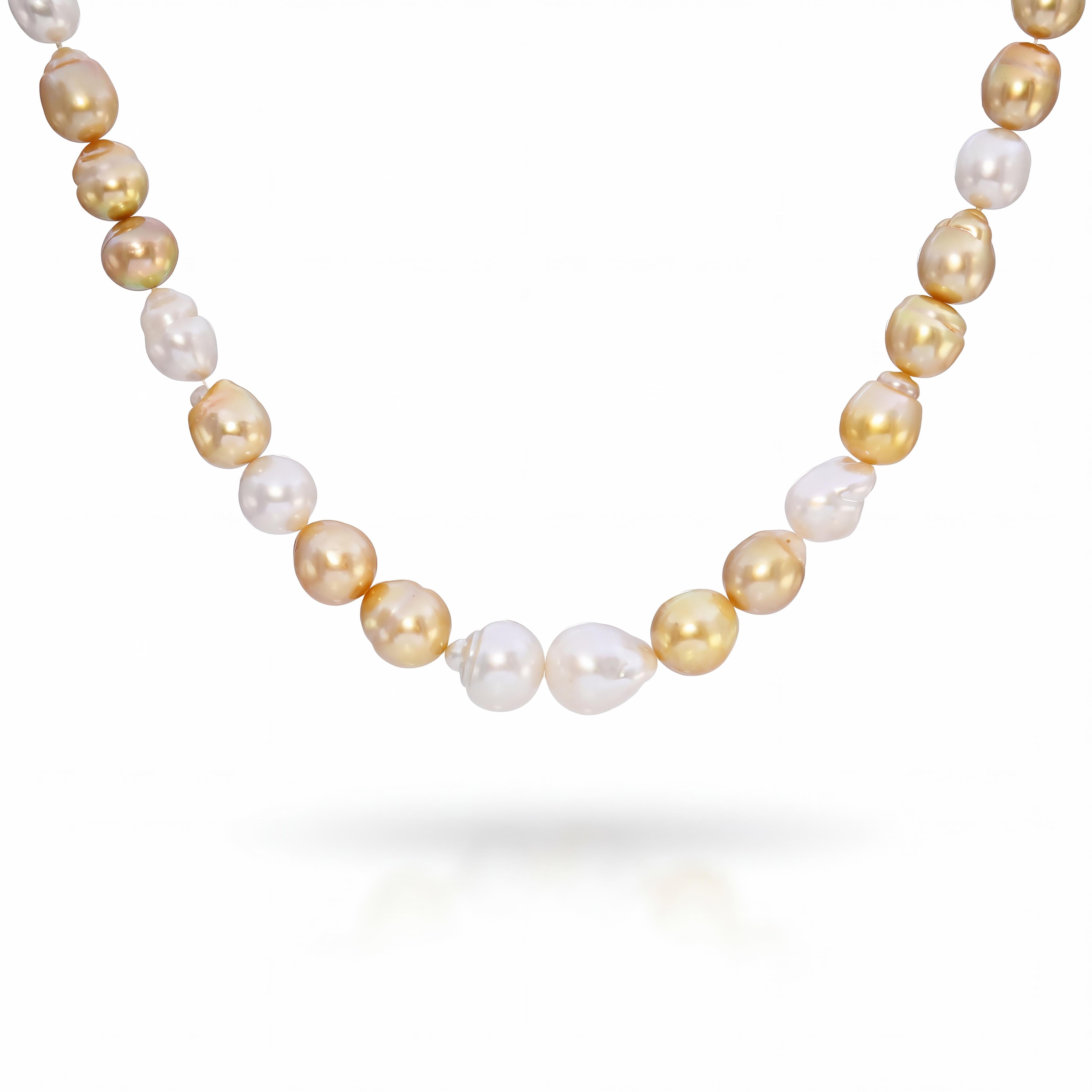 12mm South Sea Semi-Baroque Pearl with 14k Yellow Gold Diamond Clasp Necklace
