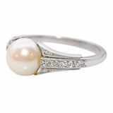 Vintage Platinum Akoya Pearl and Diamond Ring GIA