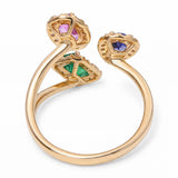14k Yellow Gold Emerald Tanzanite and Sapphire Diamond Three Stone Bypass Ring