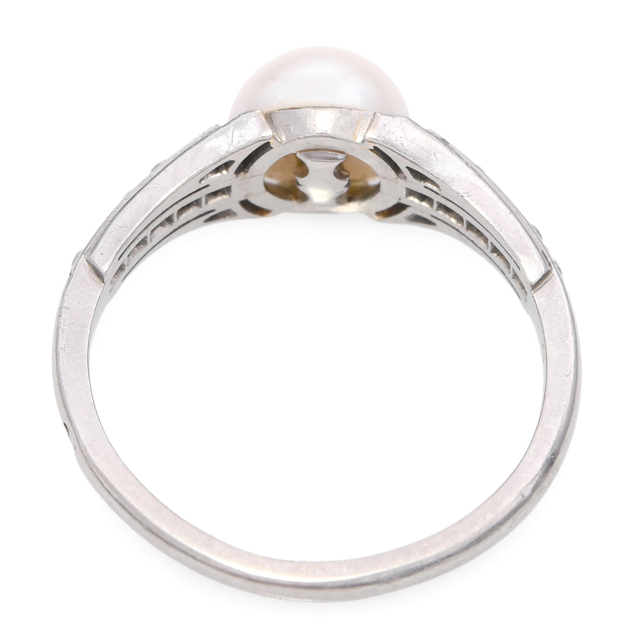 Vintage Platinum Akoya Pearl and Diamond Ring GIA