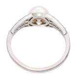 Vintage Platinum Akoya Pearl and Diamond Ring GIA