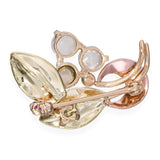 Vintage Tiffany & Co. Tricolor 14k Yellow Gold Moonstone and Ruby Leaf Brooch