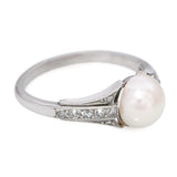 Vintage Platinum Akoya Pearl and Diamond Ring GIA