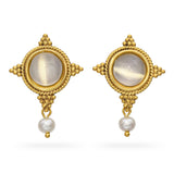 14k Yellow Gold Moonstone and Pearl Earrings