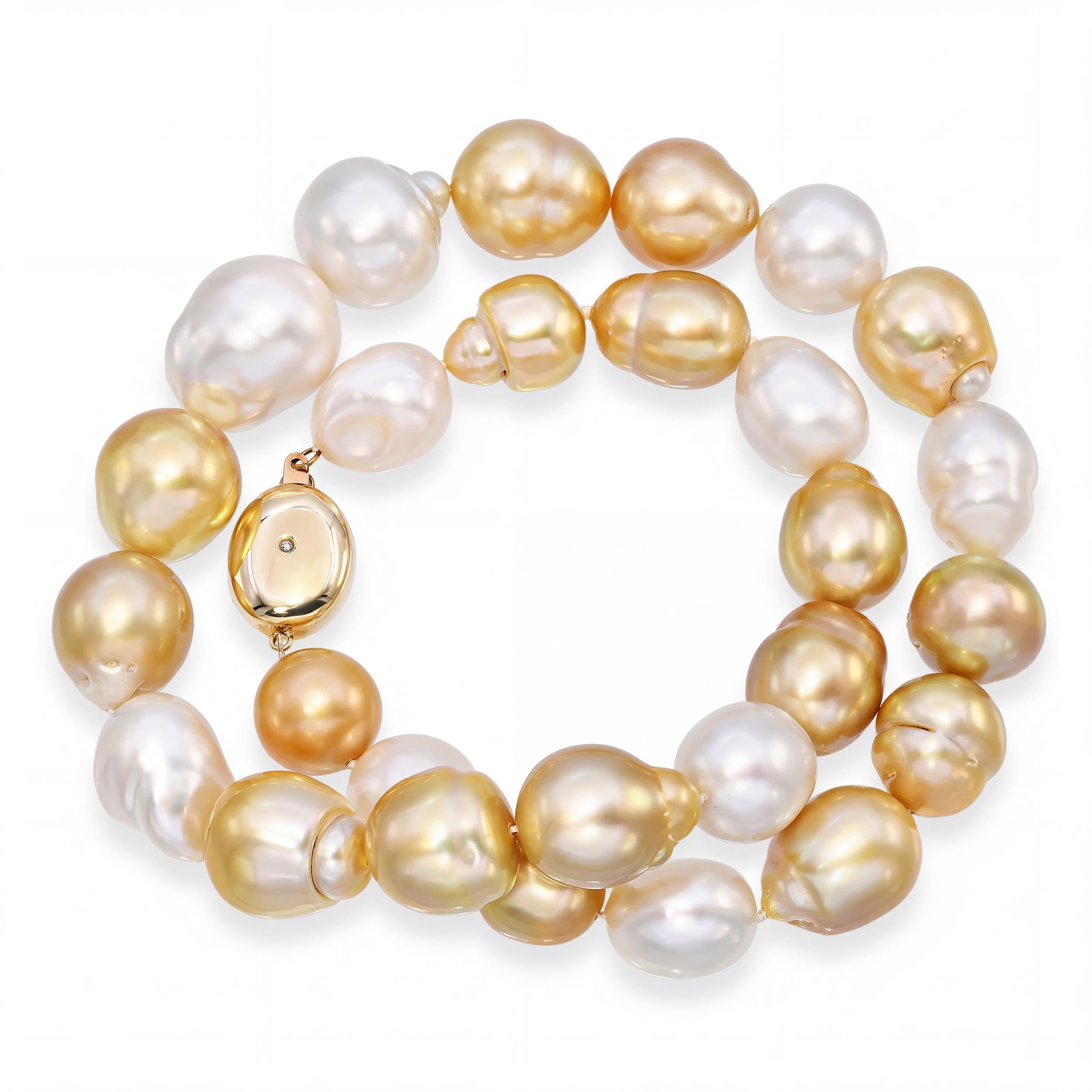 12mm South Sea Semi-Baroque Pearl with 14k Yellow Gold Diamond Clasp Necklace