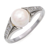 Vintage Platinum Akoya Pearl and Diamond Ring GIA